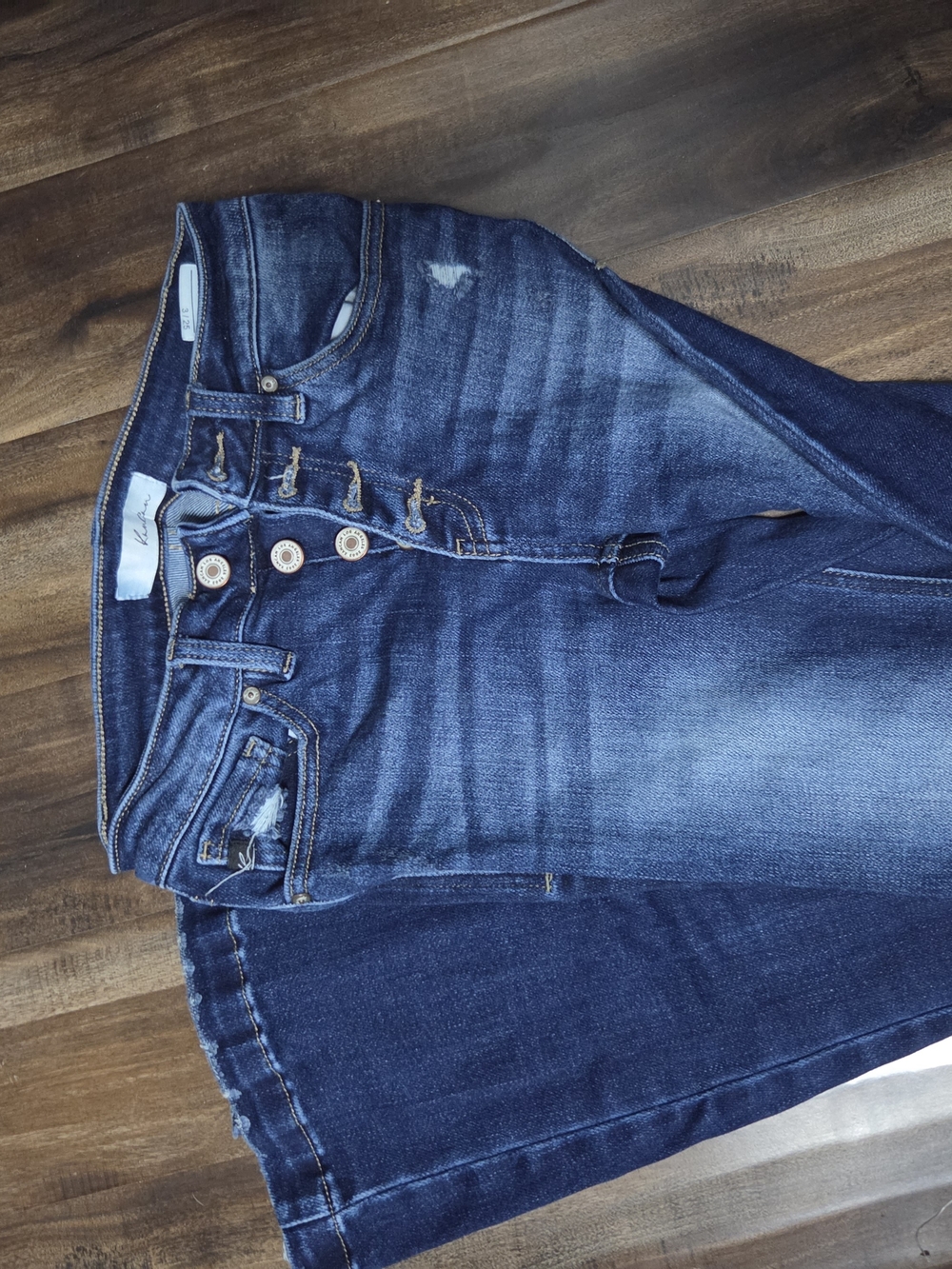 Dark Wash Distressed Women’s High-Rise Button-Fly Jeans